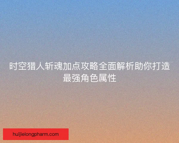 时空猎人斩魂加点攻略全面解析助你打造最强角色属性